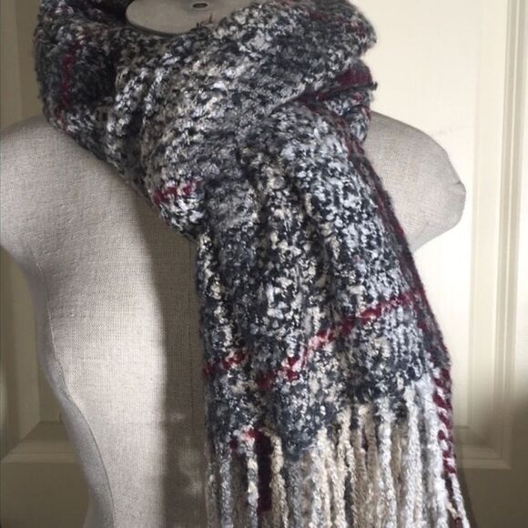 Boho Chunky Plaid Oversized Knit Scarf with Fringe | Cozy Winter Wrap 6’x3’ - Picture 13 of 16